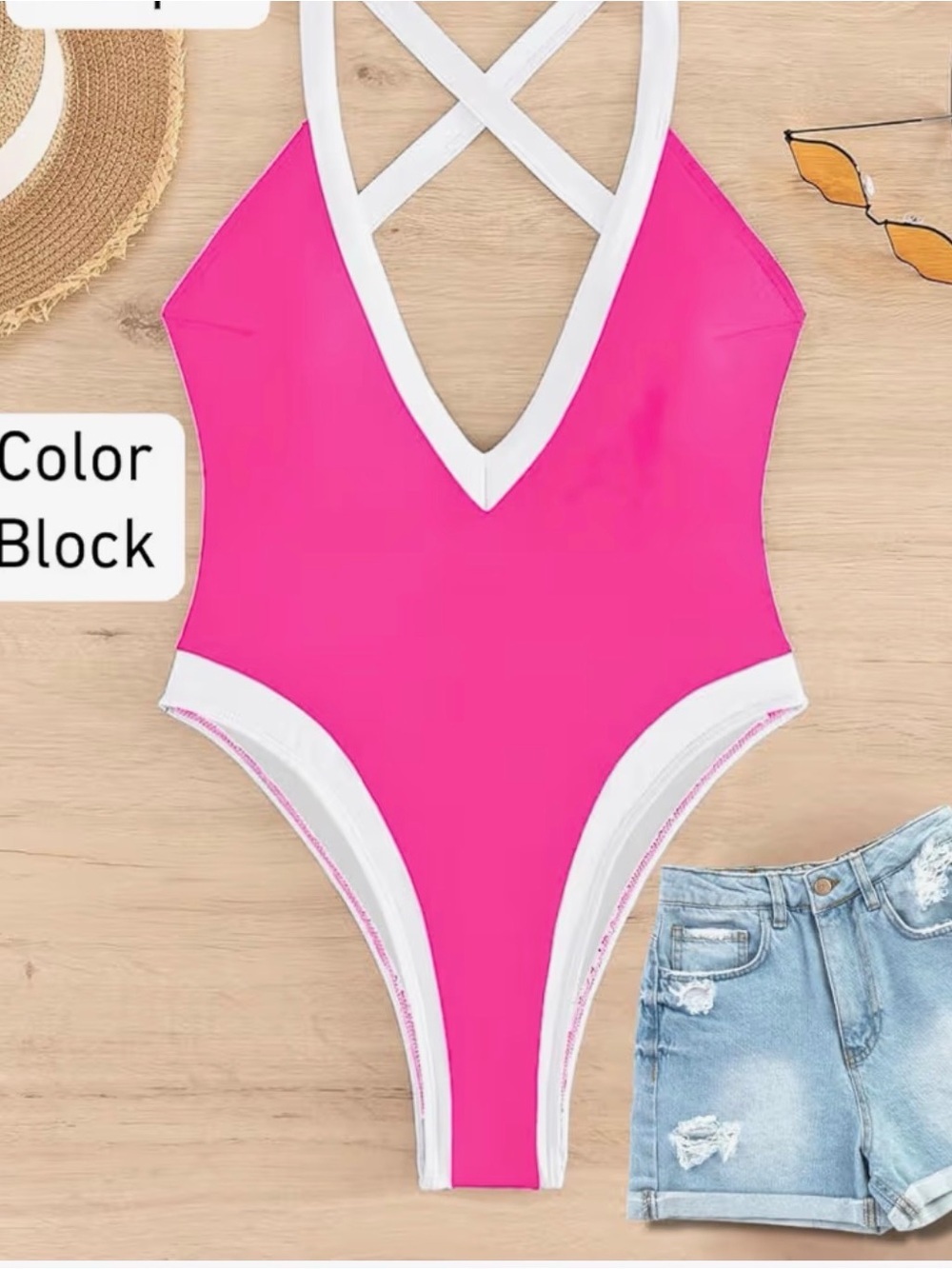 ChiaoLezhee Color Block One Piece Swimsuit
Neon Pink & White • Size Large • NWOT